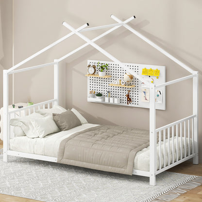 Twin Size Metal House Platform Bed, White