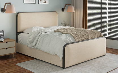 Modern Beige Metal Bed Frame - Storage Drawers