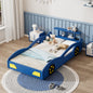 Wooden Race Car Bed,Car-Shaped Platform Twin Bed with Wheels For Teens,Blue & Yellow (Old SKU: WF310553AAC)