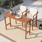 3 Piece Outdoor Bar Set, Patio Acacia Wood Bar Height Table & 2 Stools with Cushions, Wood Dining Bar Set for Backyard, Poolside, Balcony, Beige Cushions