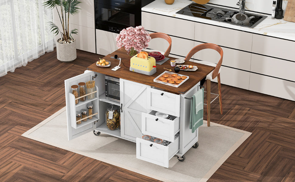Farmhouse Kitchen Island with Storage and Power Outlets