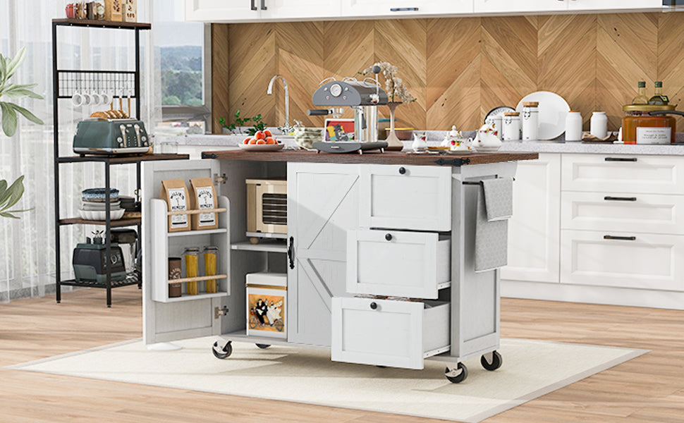 Farmhouse Kitchen Island with Storage and Power Outlets