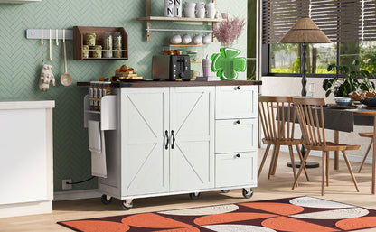 Farmhouse Kitchen Island with Storage and Power Outlets