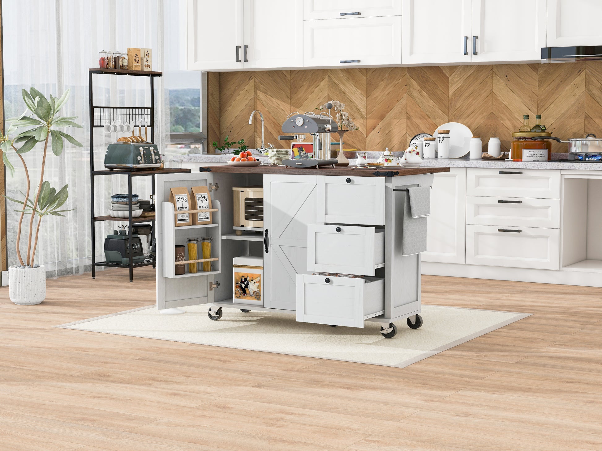 Farmhouse Kitchen Island with Storage and Power Outlets