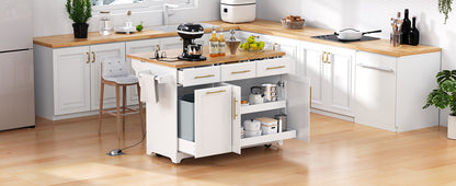 59.3" Kitchen Island with Storage - White Rubber Wood Drop Leaf for Dining Room