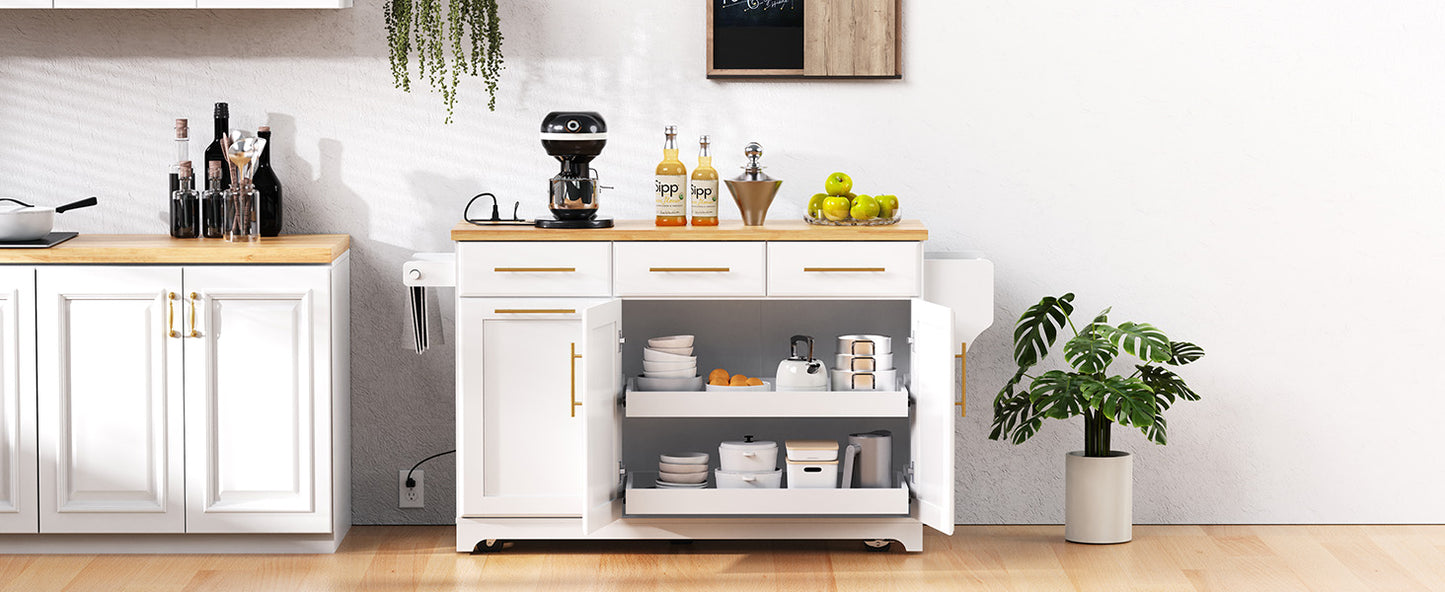 59.3" Kitchen Island with Storage - White Rubber Wood Drop Leaf for Dining Room