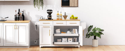 59.3" Kitchen Island with Storage - White Rubber Wood Drop Leaf for Dining Room