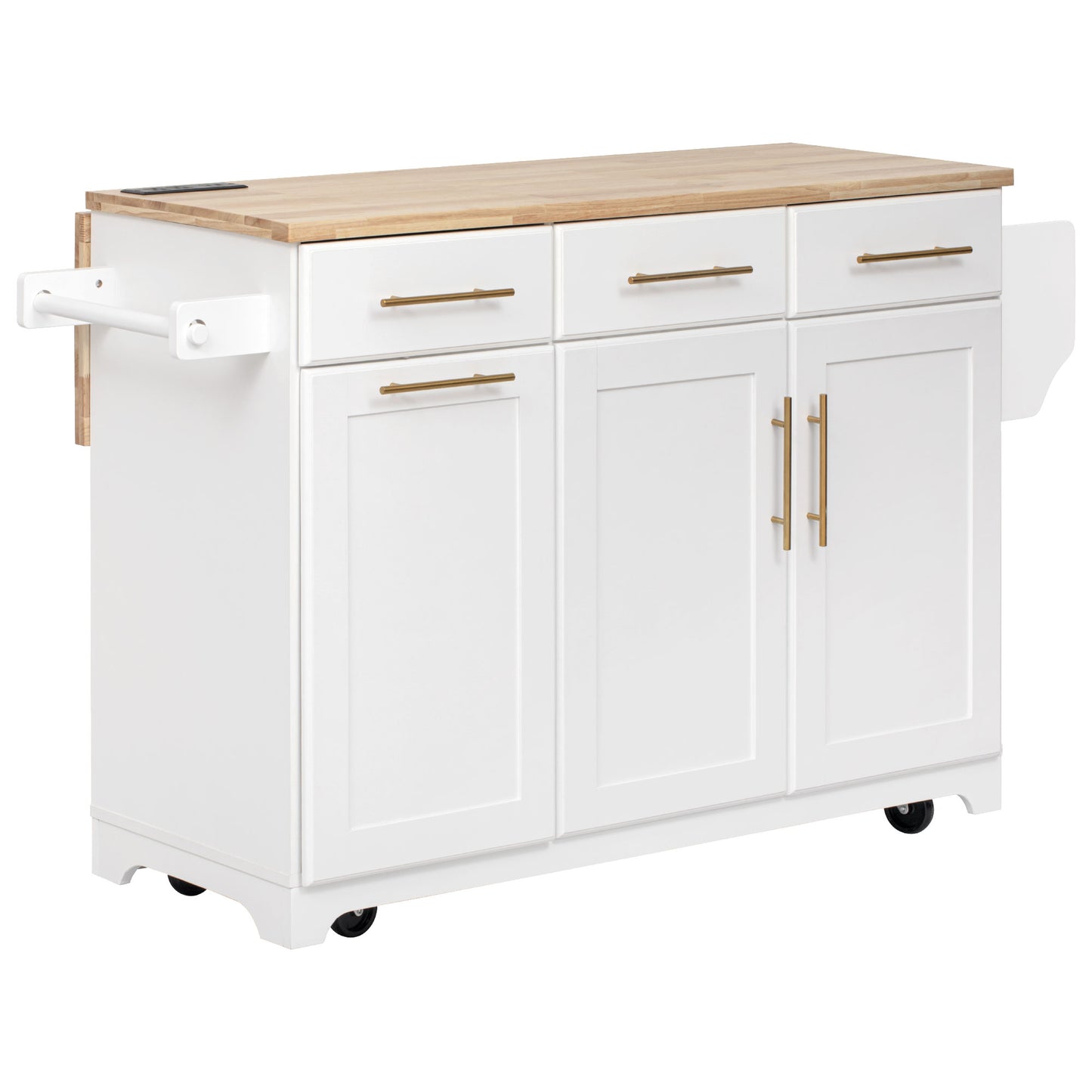 59.3" Kitchen Island with Storage - White Rubber Wood Drop Leaf for Dining Room