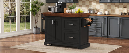 K&K 53" Kitchen Island - Black Rolling Storage Cart