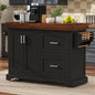 K&K 53" Large Kitchen Island with 3.5" Thick Desktop, Spice and Towel Racks, Rolling Kitchen Island with Storage on 5 Wheels, 2 Extra-large Drawers, for Home, Kitchen, Dining Room, Black