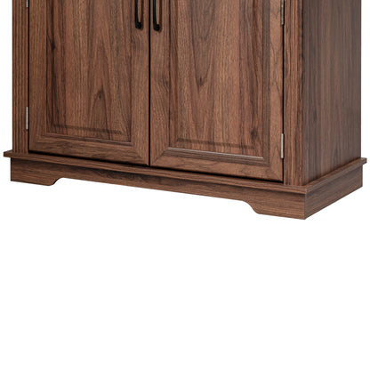 Brown Walnut Tall Pantry Cabinet with 6 Door Storage and Pull-Out Organizers