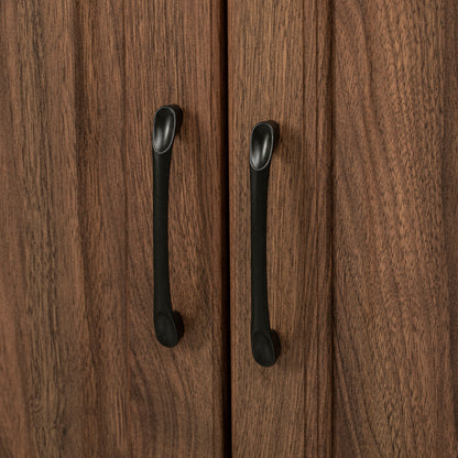 Brown Walnut Tall Pantry Cabinet with 6 Door Storage and Pull-Out Organizers