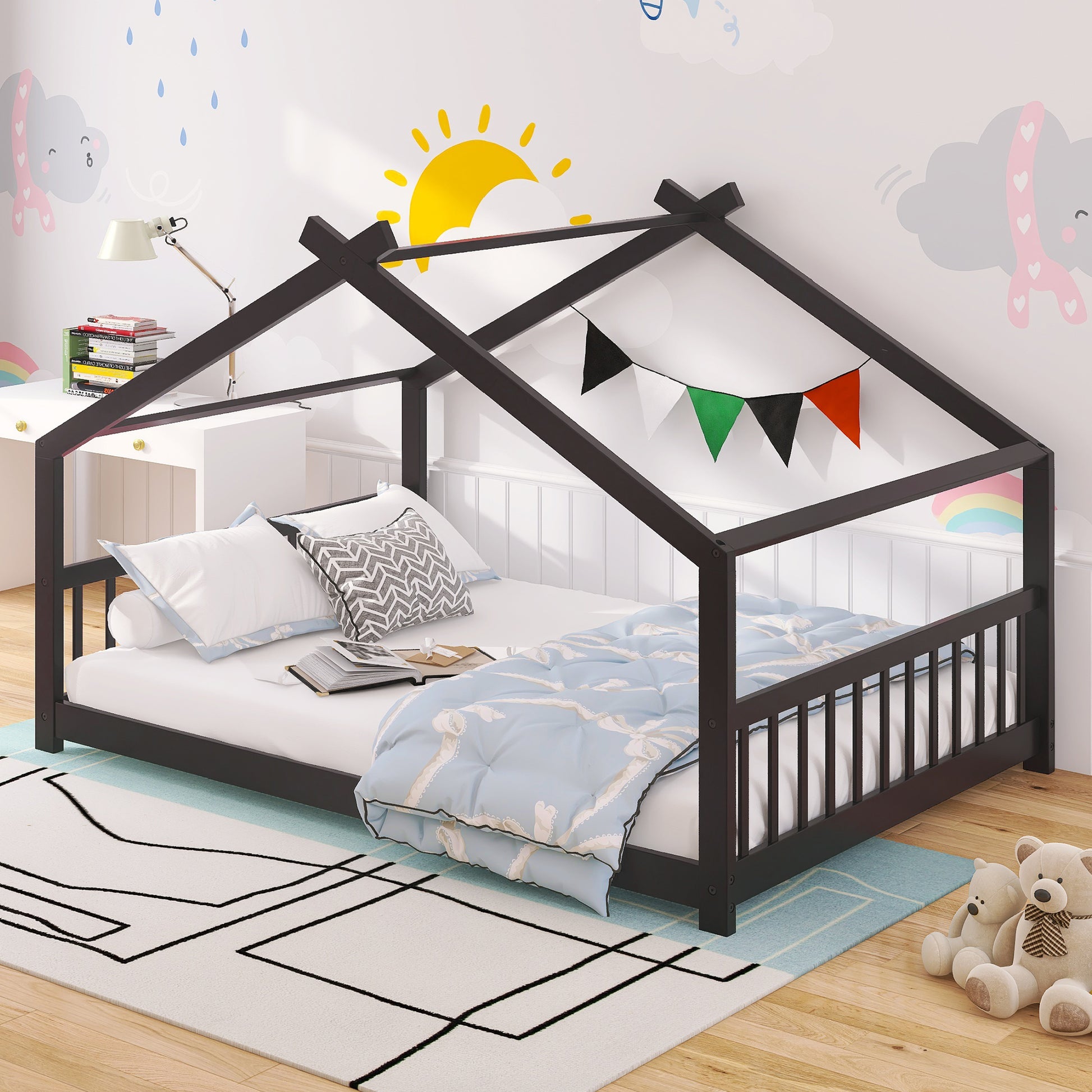 Full Size House Bed Wood Bed, Espresso(OLD SKU:WF282522AAP)
