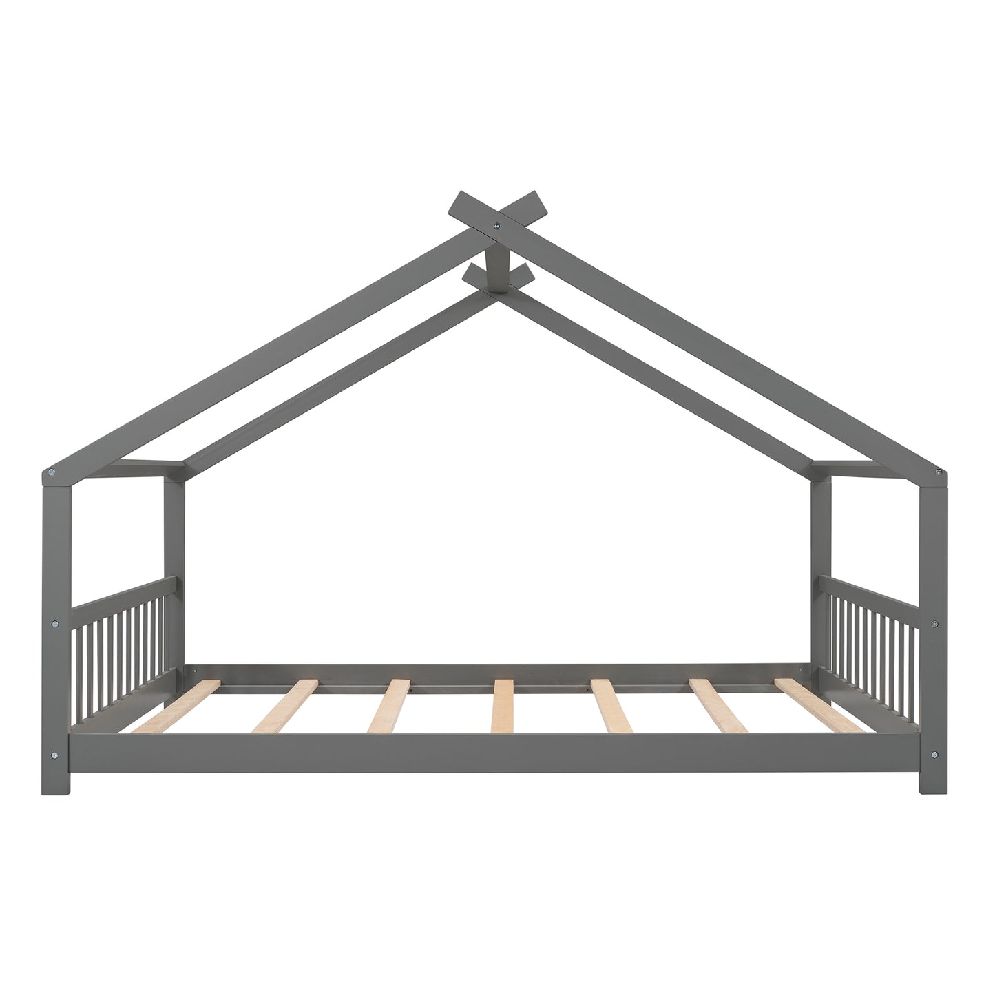 Full Size House Bed - Gray Wood Frame, Kids Bedroom Furniture