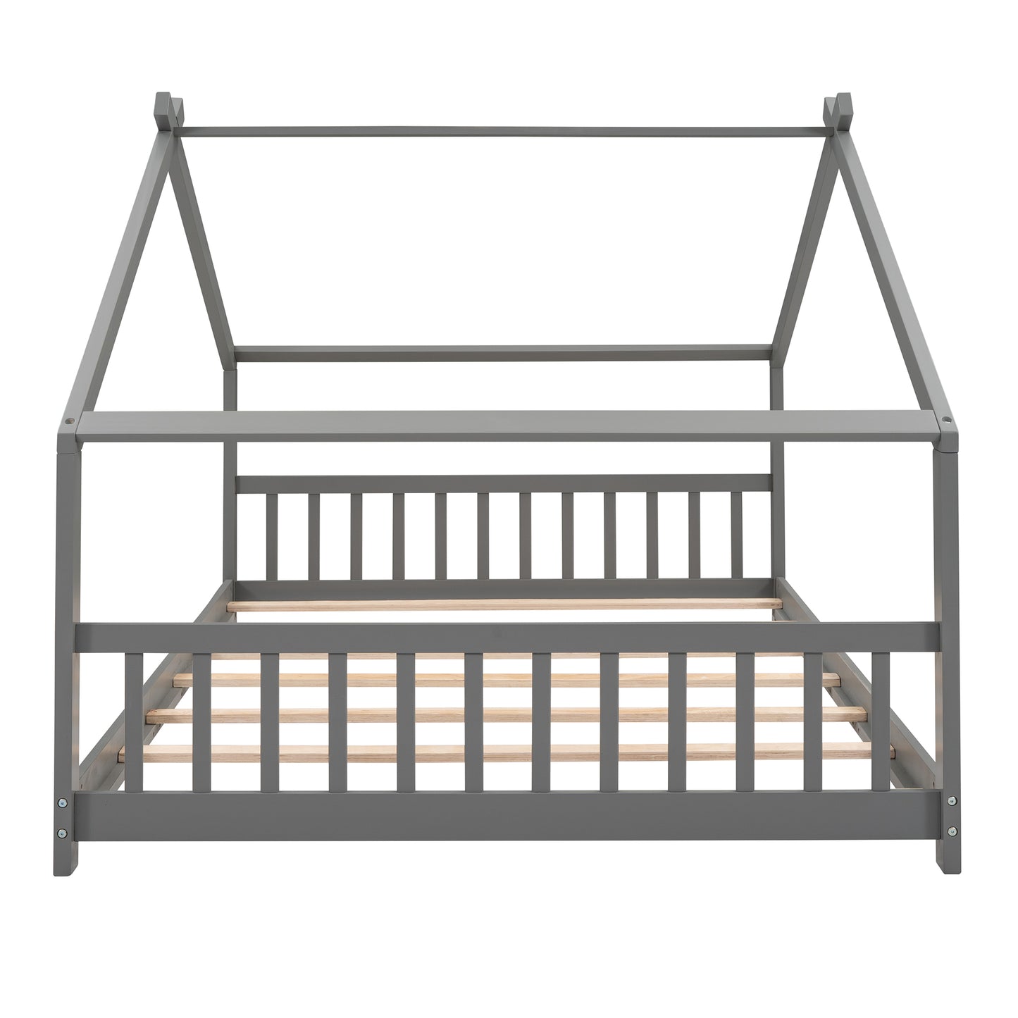 Full Size House Bed - Gray Wood Frame, Kids Bedroom Furniture