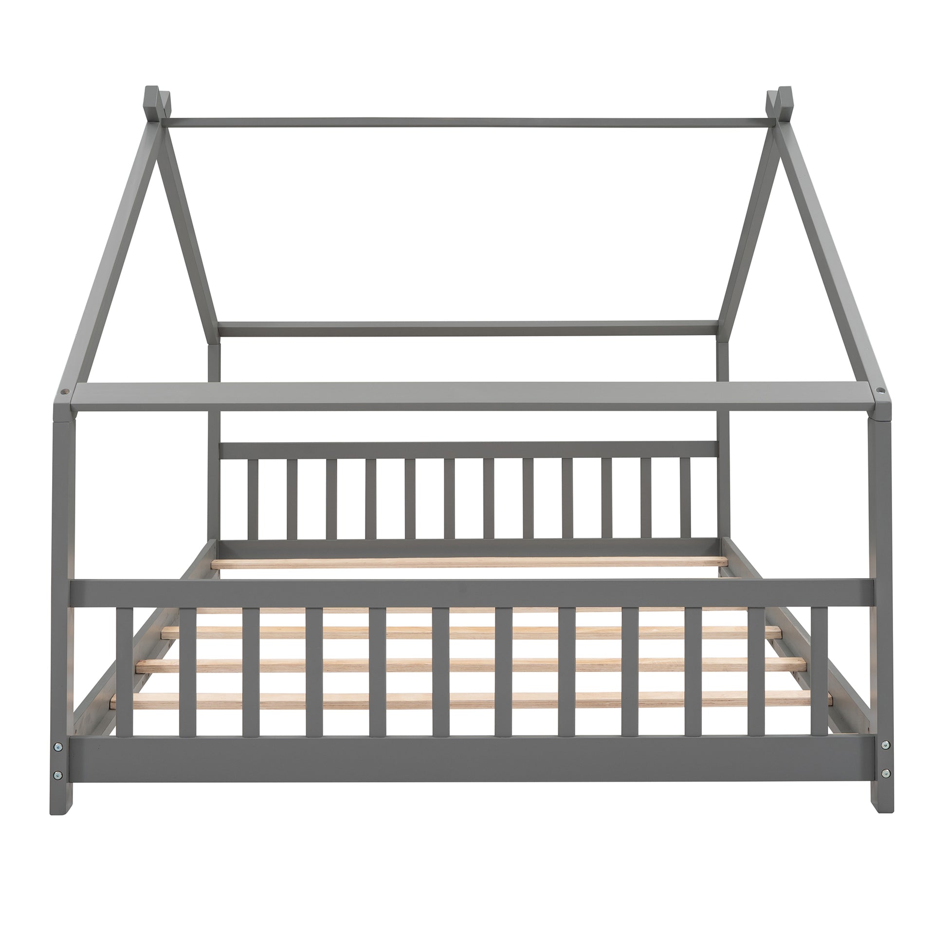 Full Size House Bed - Gray Wood Frame, Kids Bedroom Furniture