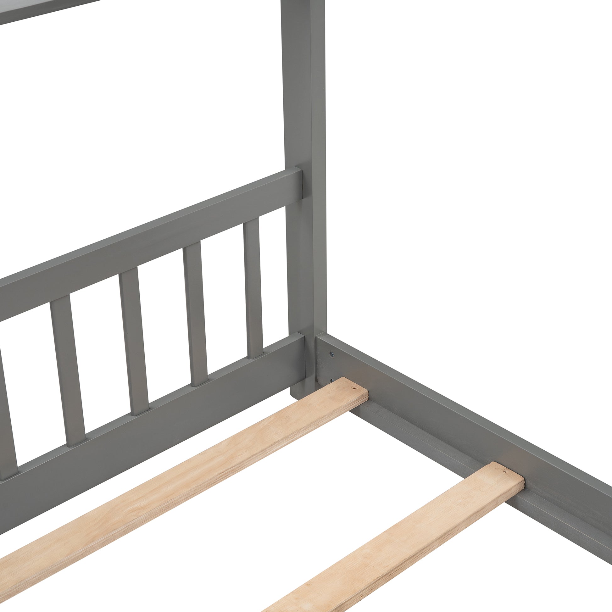 Full Size House Bed - Gray Wood Frame, Kids Bedroom Furniture