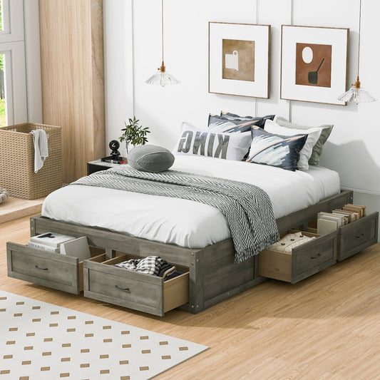 Full Size Platform Bed with 6 Storage Drawers, Antique Gray(OLD SKU:N708P263021E)