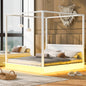 King Size Wood LED Canopy Bed ,Canopy Platform bed With Support Slats, No Box Spring Needed, White(OLD SKU: N820S00007K)