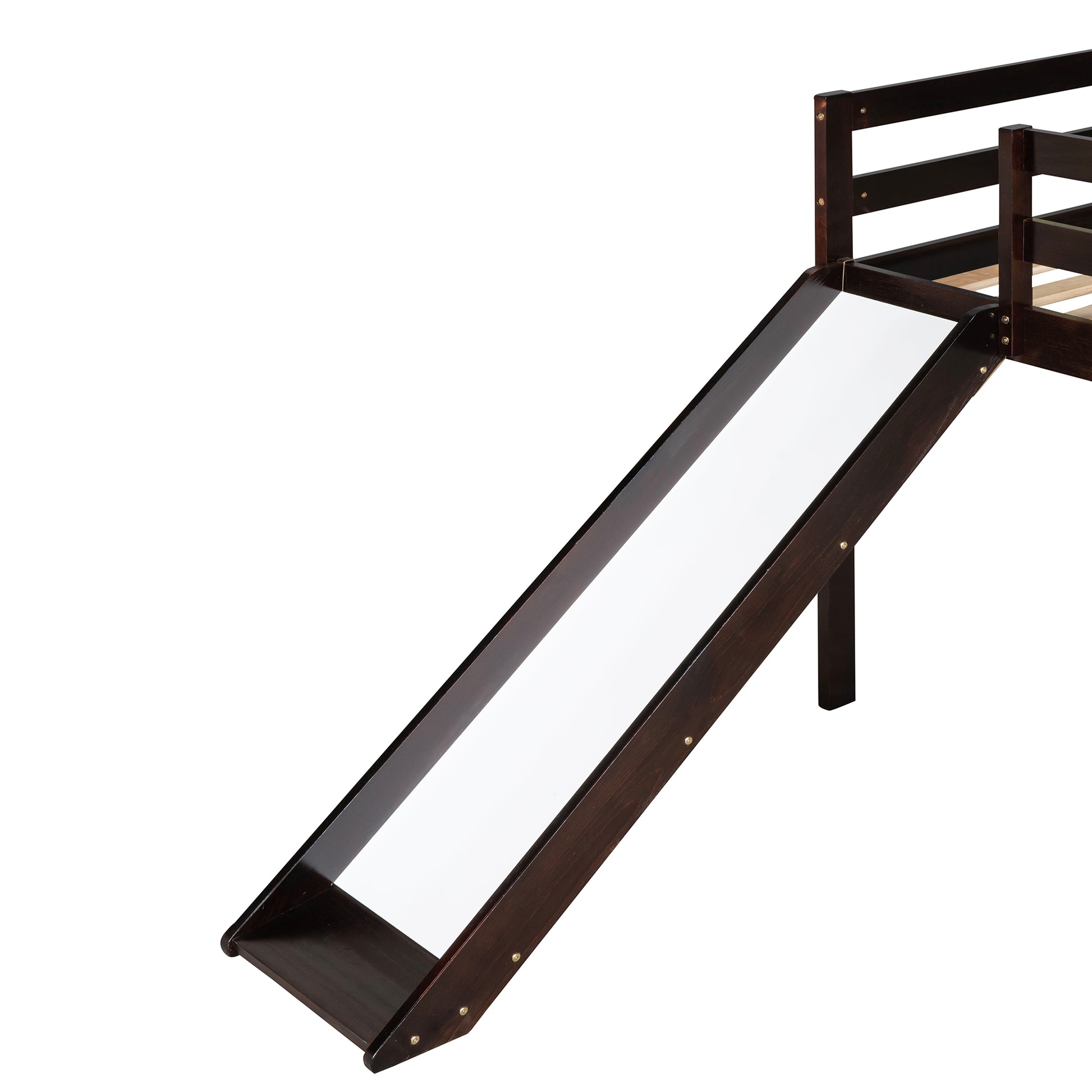 Espresso Solid Wood Loft Bed Frame with Ladder for Bedroom Storage