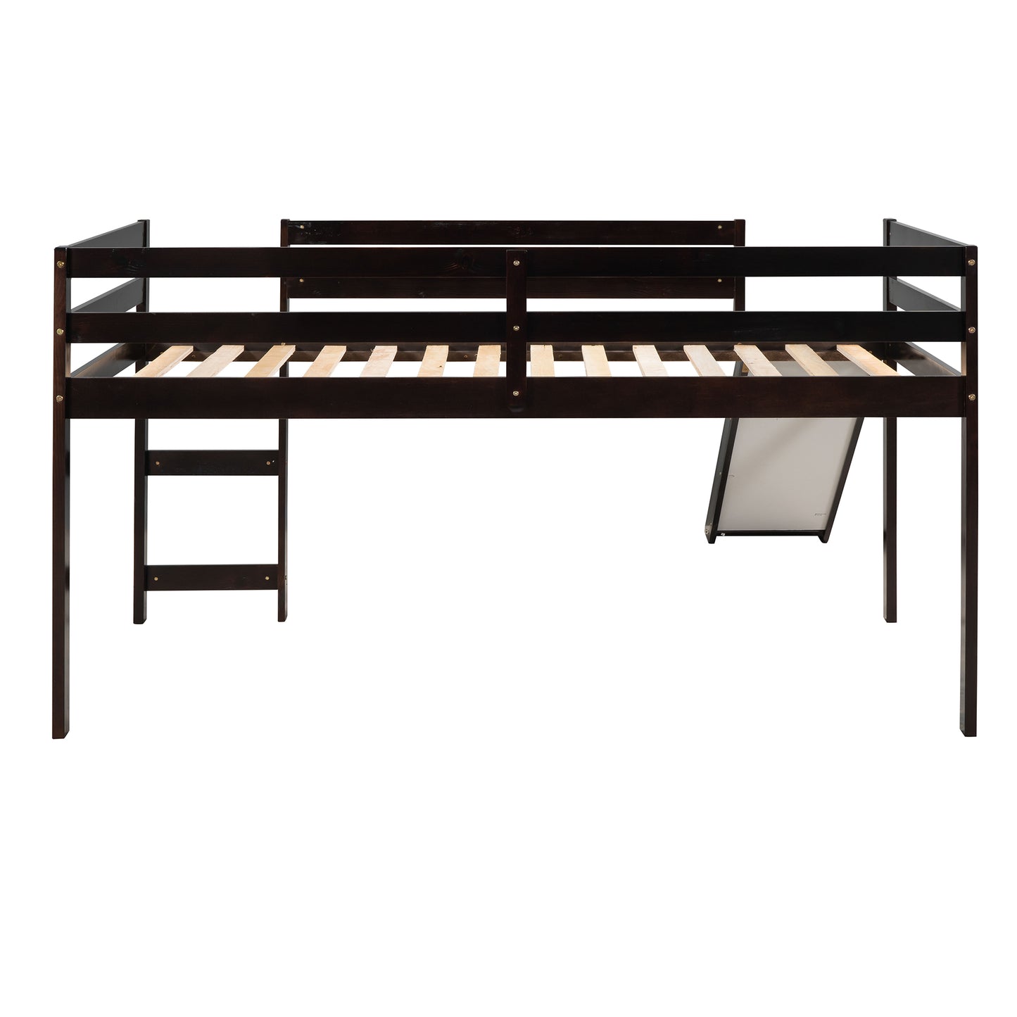 Espresso Solid Wood Loft Bed Frame with Ladder for Bedroom Storage
