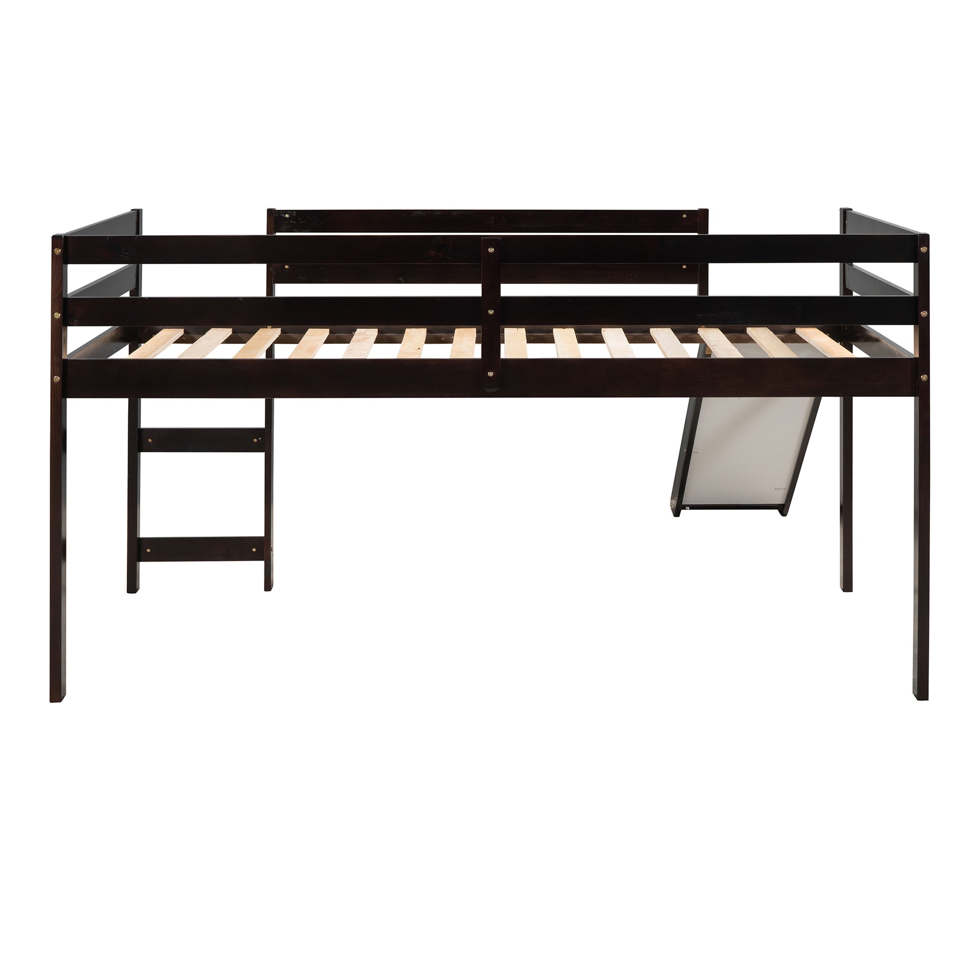 Espresso Solid Wood Loft Bed Frame with Ladder for Bedroom Storage