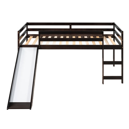 Espresso Solid Wood Loft Bed Frame with Ladder for Bedroom Storage
