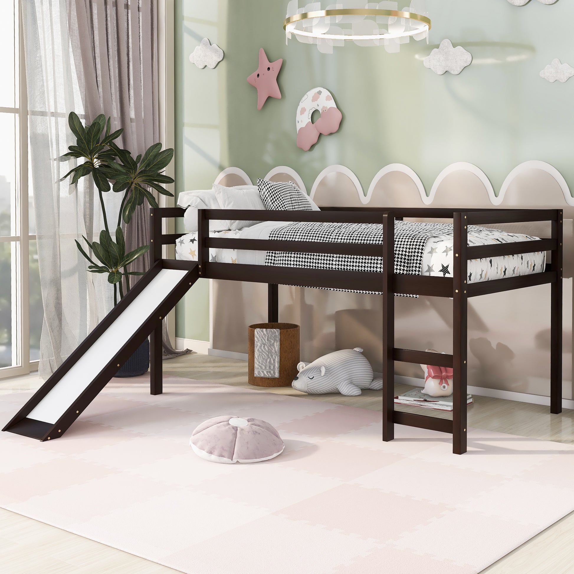 Loft Bed with Slide, Multifunctional Design, Twin (Espresso)(OLD SKU: WF292715AAP)