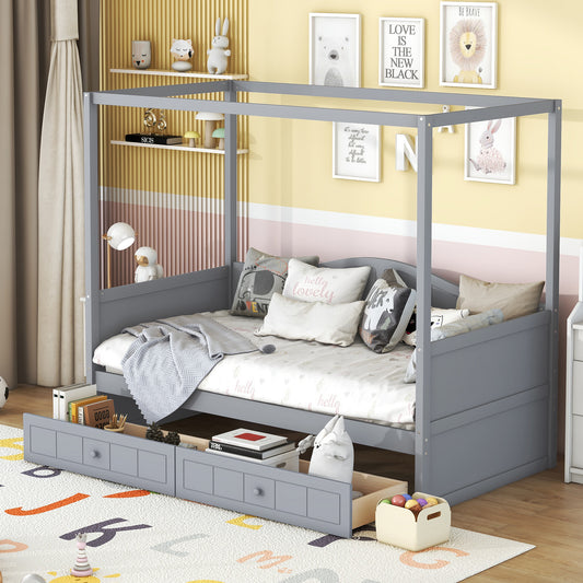 Twin Size Canopy Day Bed with 2 Drawers, Gray(Old SKU: WF309172AAE)