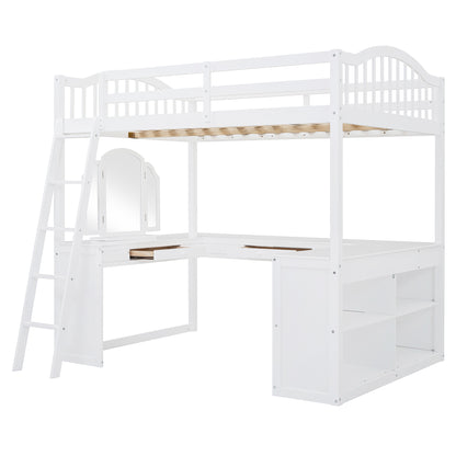 Full White Loft Bed with Desk & Storage