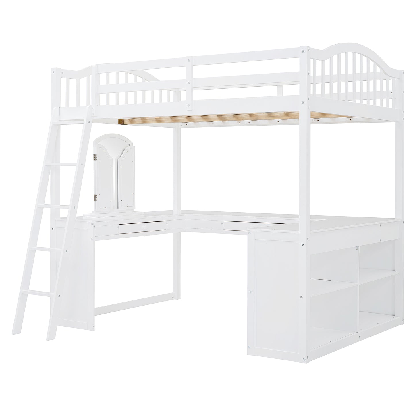 Full White Loft Bed with Desk & Storage