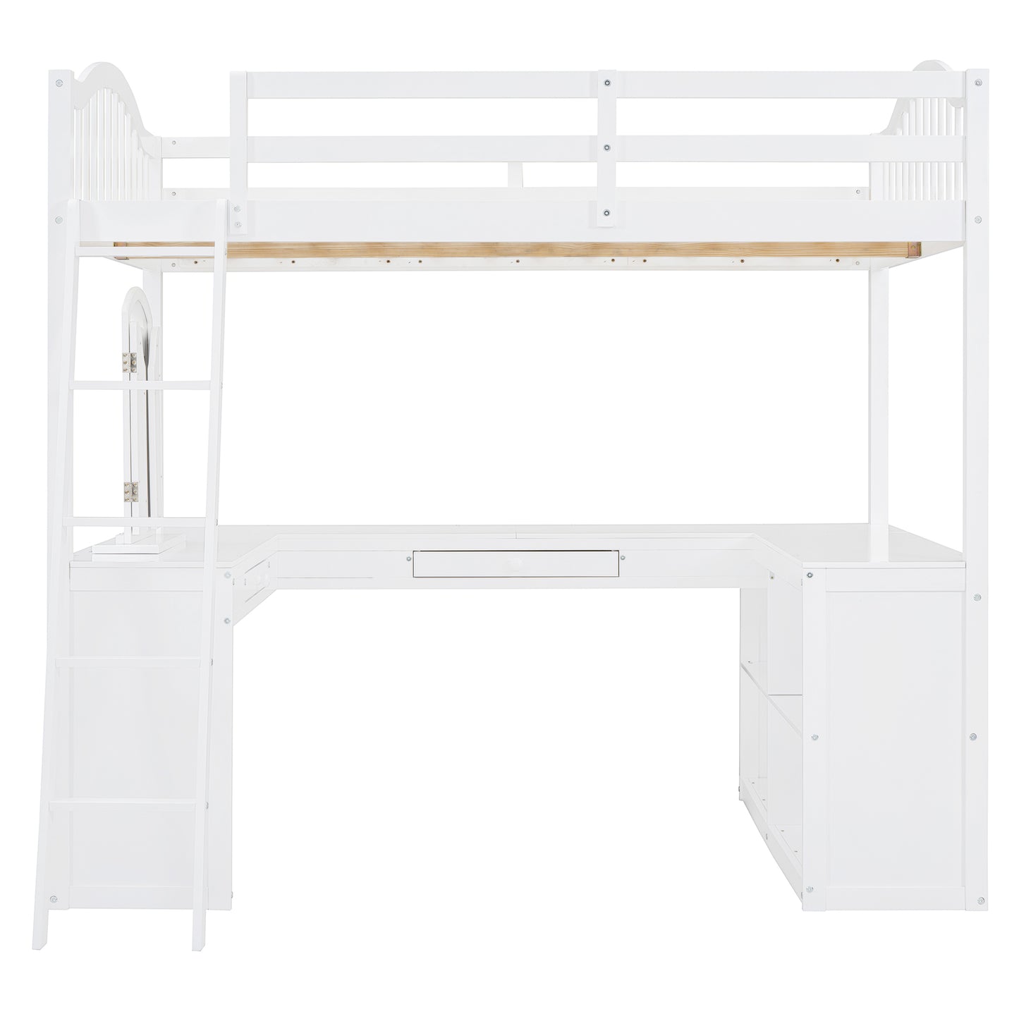 Full White Loft Bed with Desk & Storage