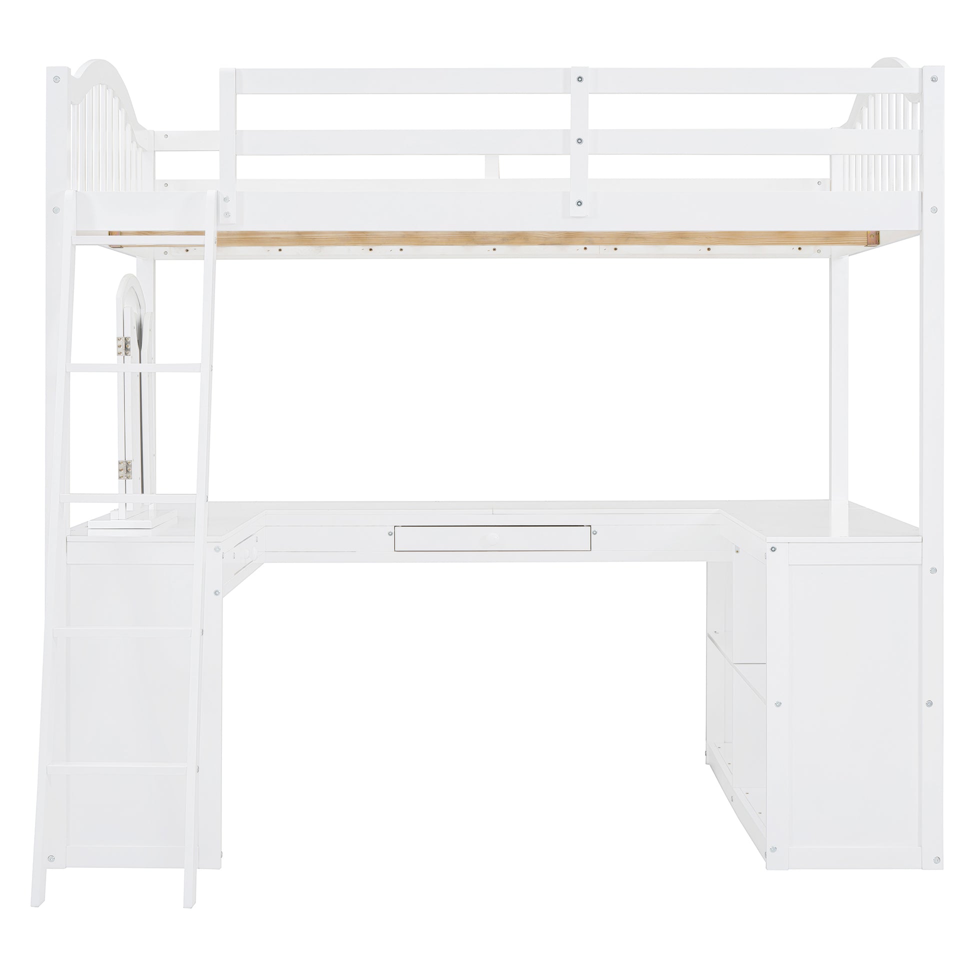 Full White Loft Bed with Desk & Storage
