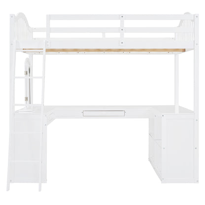 Full White Loft Bed with Desk & Storage