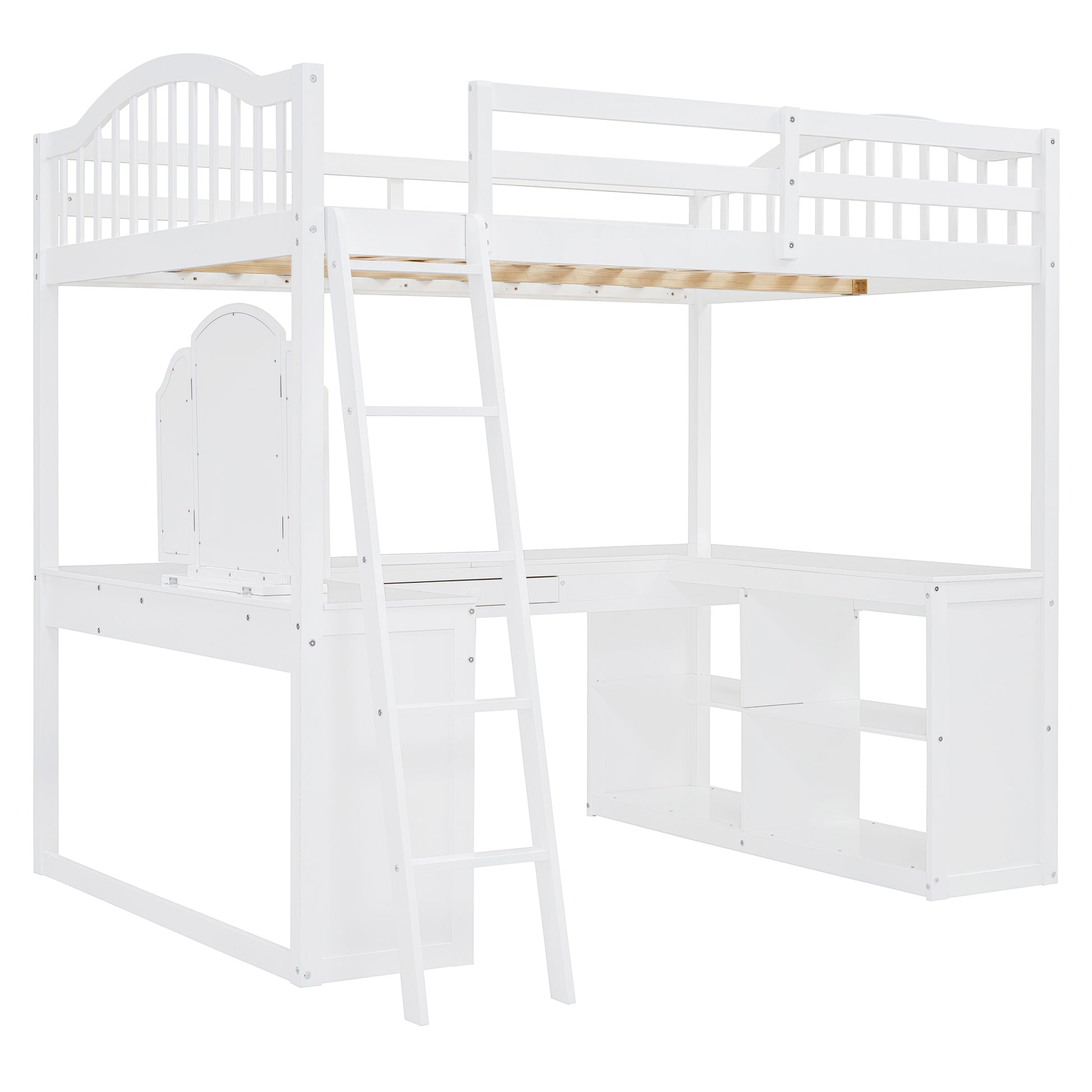 Full White Loft Bed with Desk & Storage