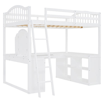 Full White Loft Bed with Desk & Storage
