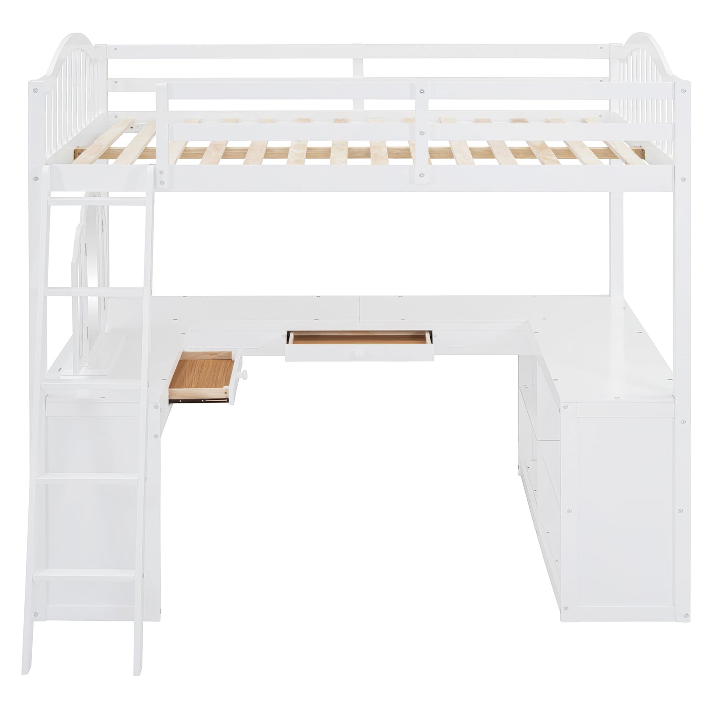 Full White Loft Bed with Desk & Storage