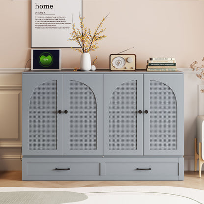 Full Size Murphy Bed with Large Drawers, Gray