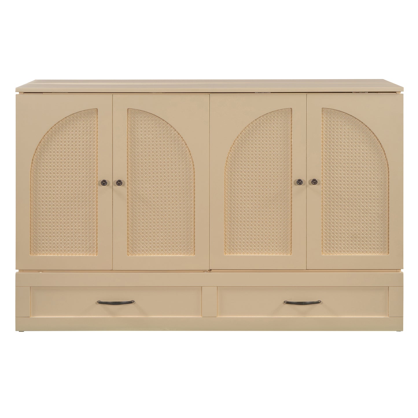 Queen Size Foldable Murphy Bed with Gold Wood Frame for Bedroom