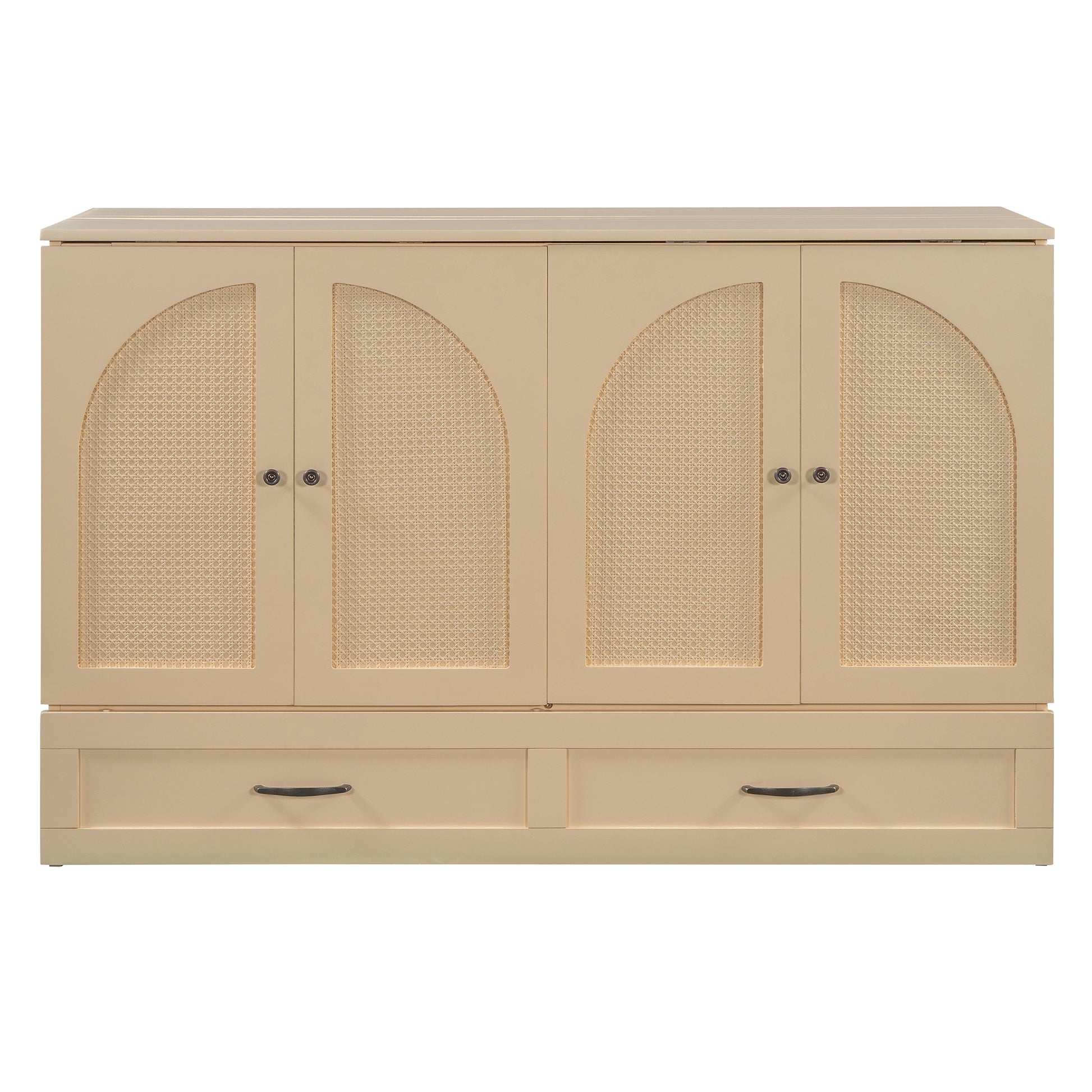 Queen Size Foldable Murphy Bed with Gold Wood Frame for Bedroom
