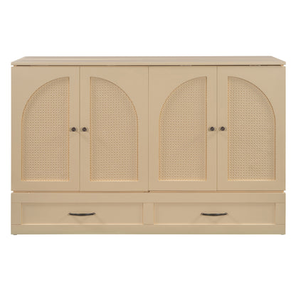 Queen Size Foldable Murphy Bed with Gold Wood Frame for Bedroom