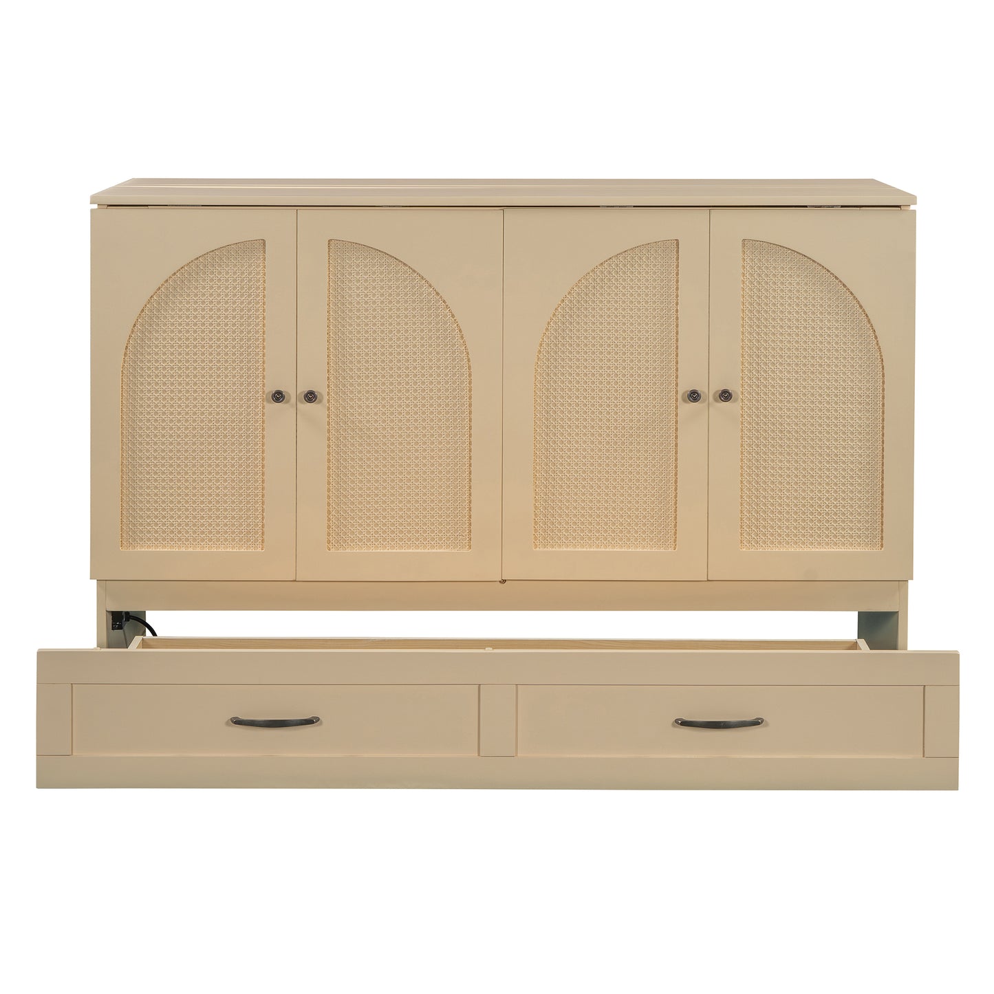 Queen Size Foldable Murphy Bed with Gold Wood Frame for Bedroom