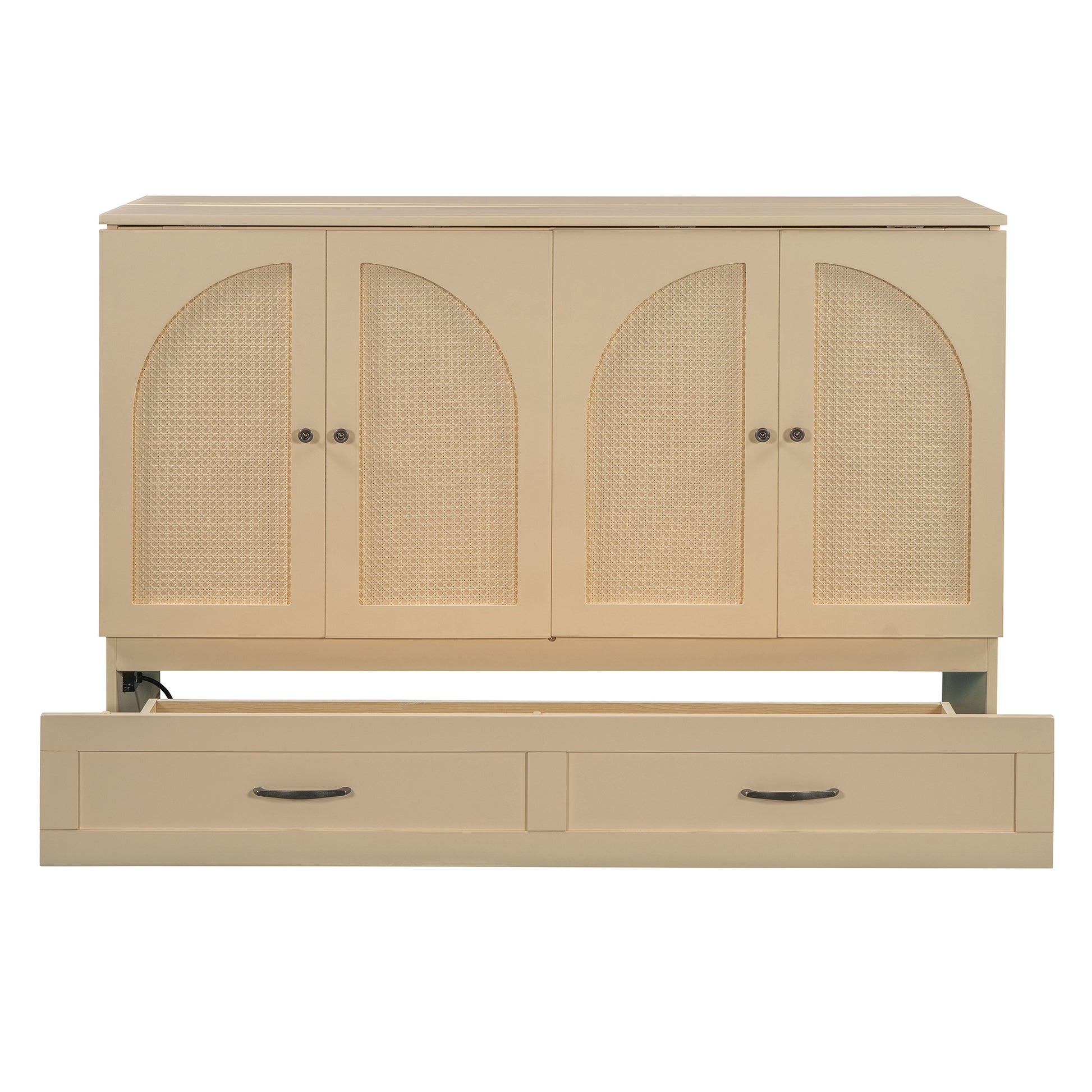 Queen Size Foldable Murphy Bed with Gold Wood Frame for Bedroom