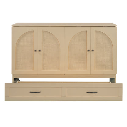 Queen Size Foldable Murphy Bed with Gold Wood Frame for Bedroom