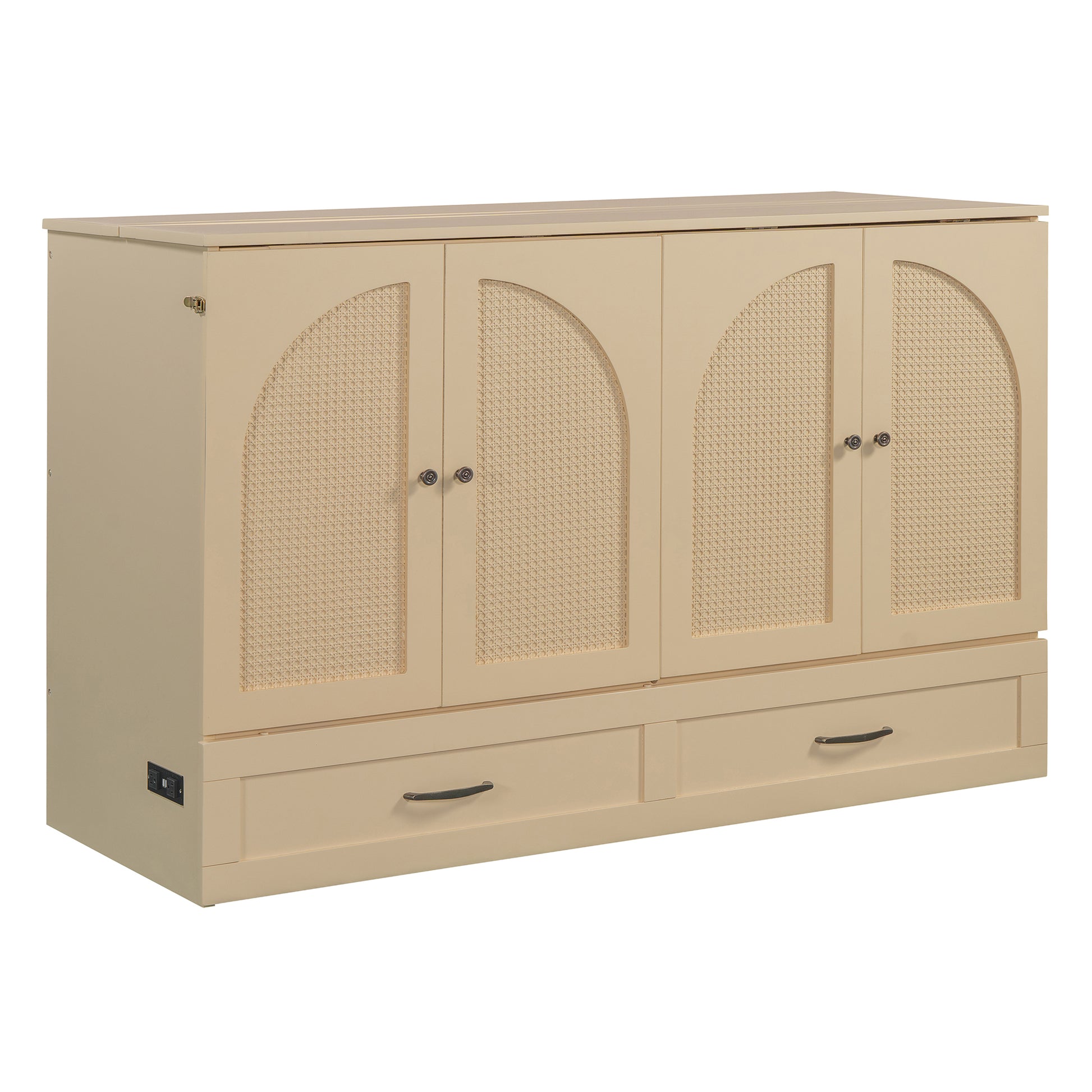 Queen Size Foldable Murphy Bed with Gold Wood Frame for Bedroom