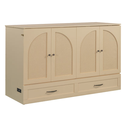 Queen Size Foldable Murphy Bed with Gold Wood Frame for Bedroom