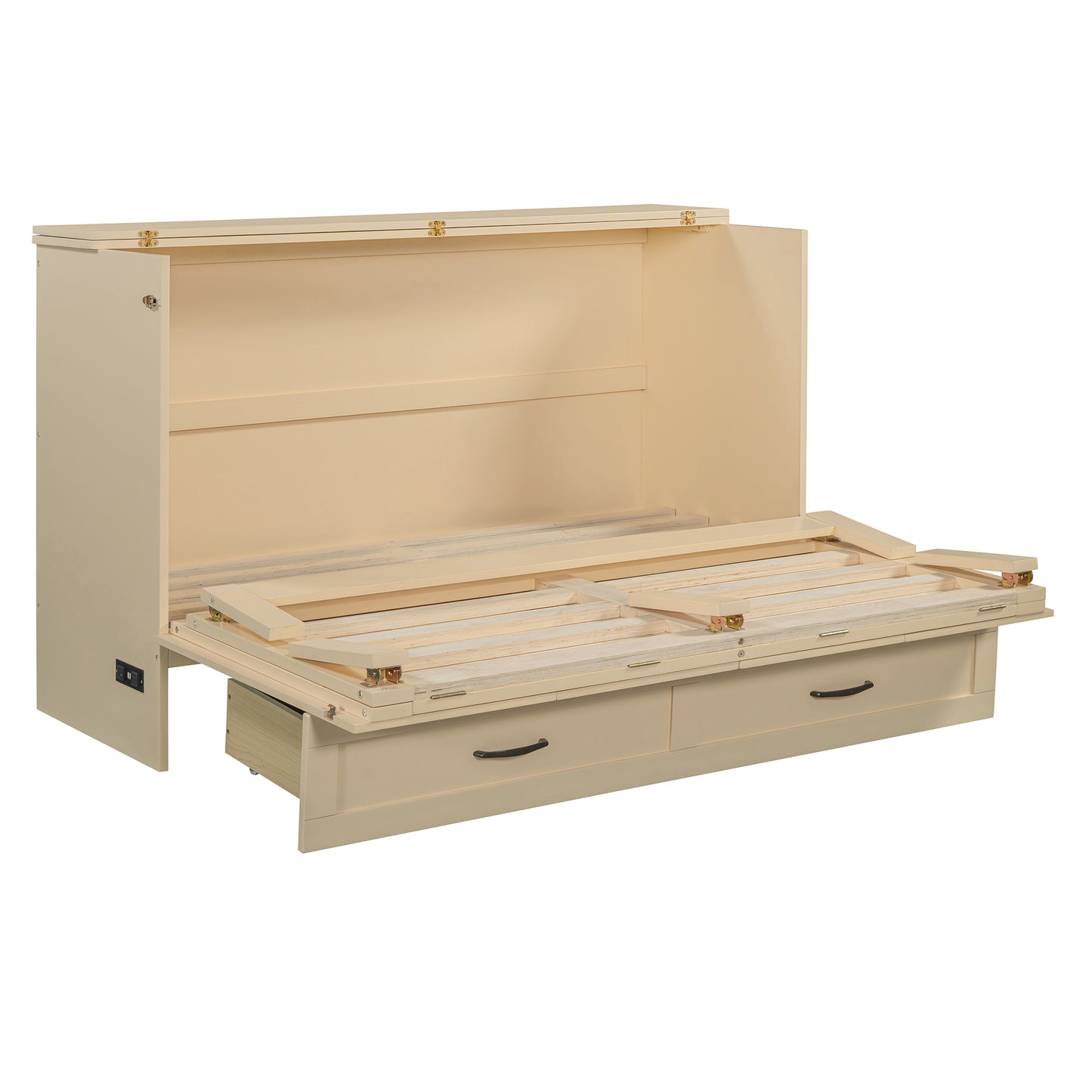 Queen Size Foldable Murphy Bed with Gold Wood Frame for Bedroom
