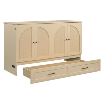 Queen Size Foldable Murphy Bed with Gold Wood Frame for Bedroom