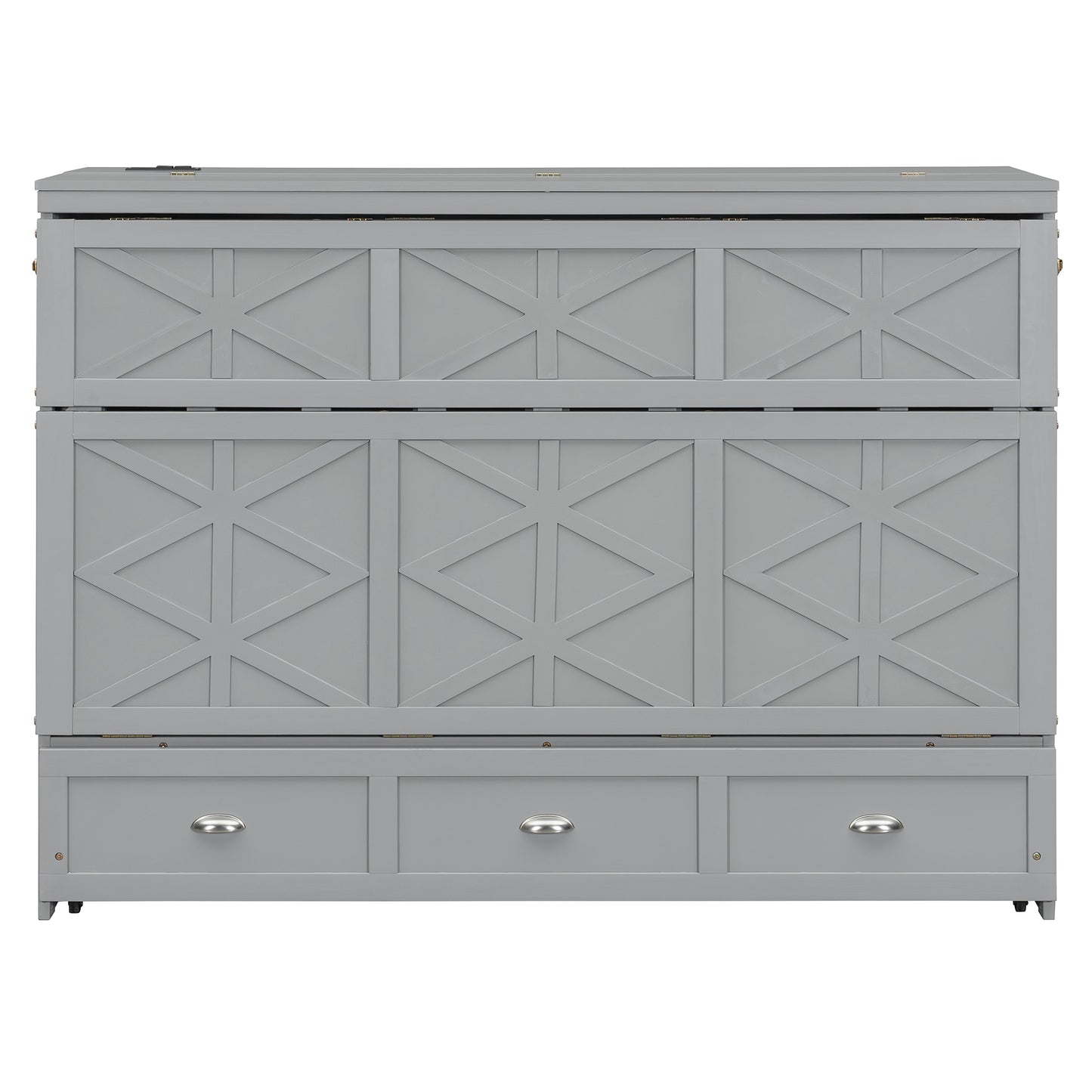 Queen Size Gray Murphy Bed with Storage & USB Ports for Bedroom