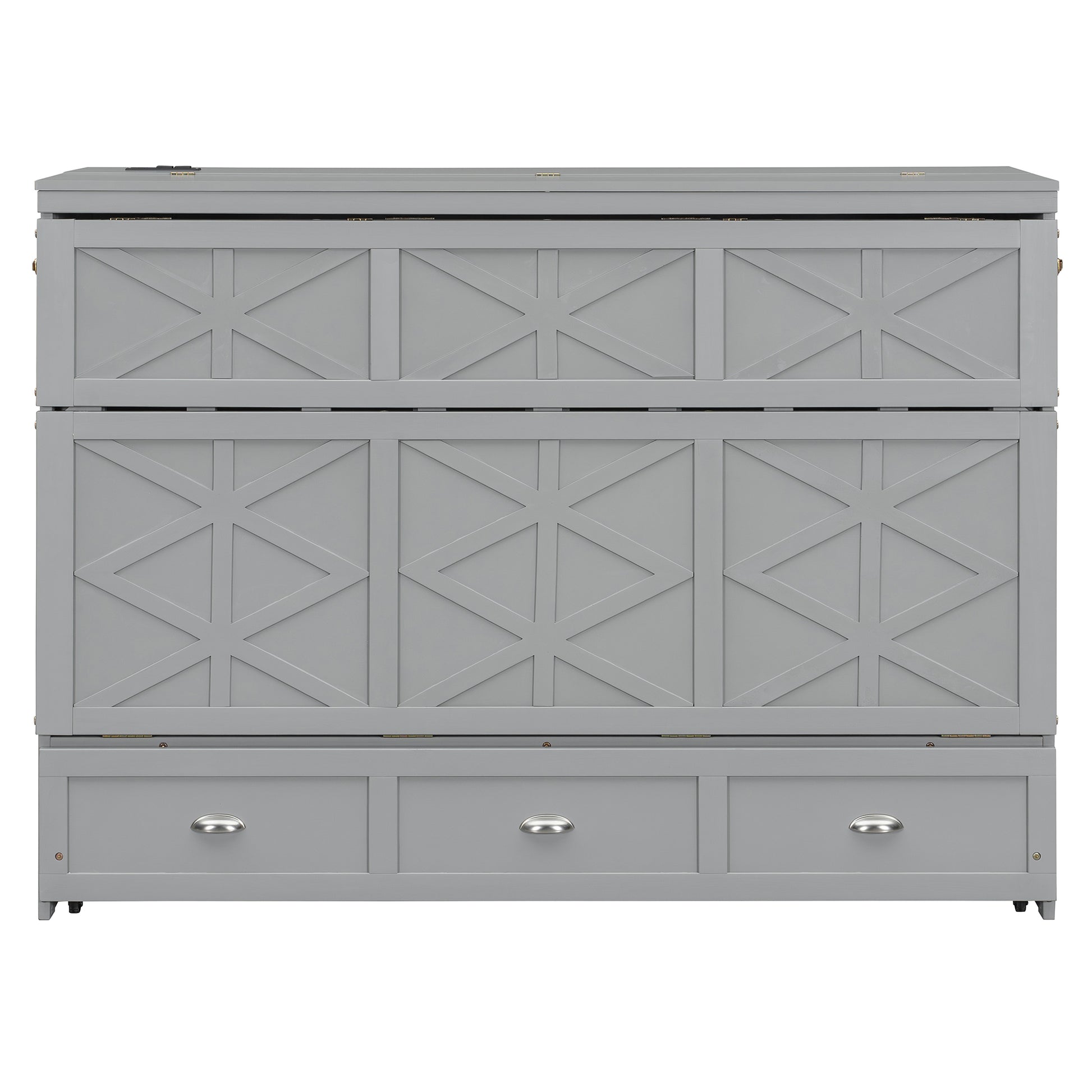 Queen Size Gray Murphy Bed with Storage & USB Ports for Bedroom